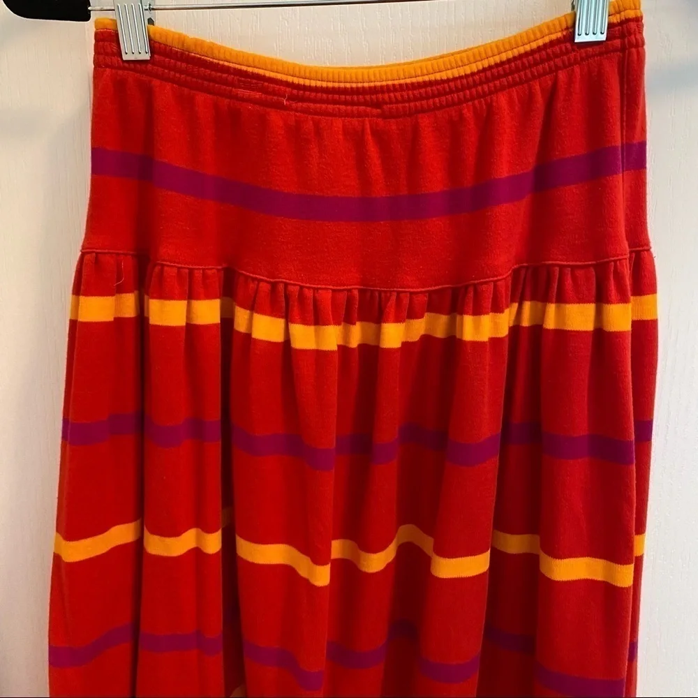 Vintage Adrienne Vittadini sport 100% cotton red multicolor Striped Midi Skirt